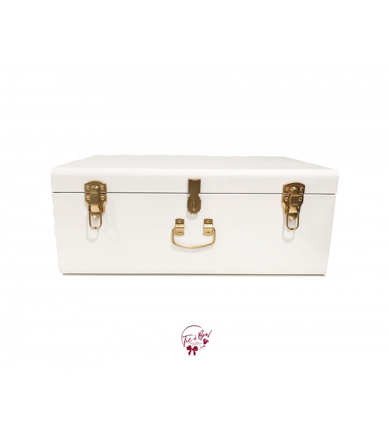 Trunk: White and Gold Metal Trunk (Large)
