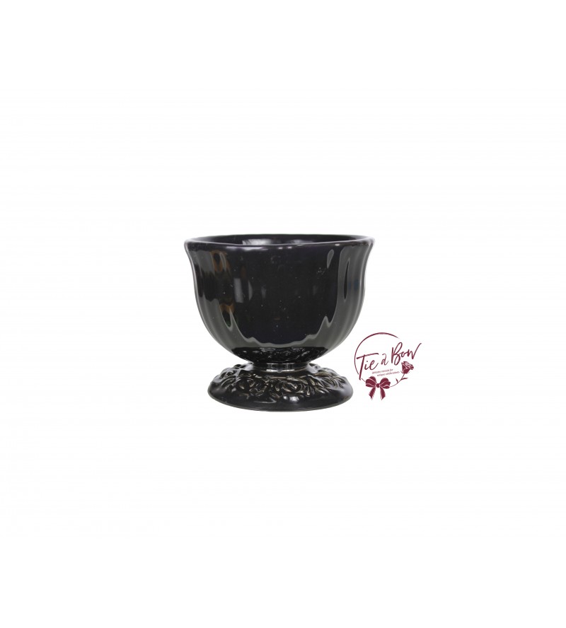 Black (Small) Footed Bowl With Floral Design