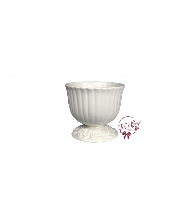 White (Small) Footed Bowl With Floral Design
