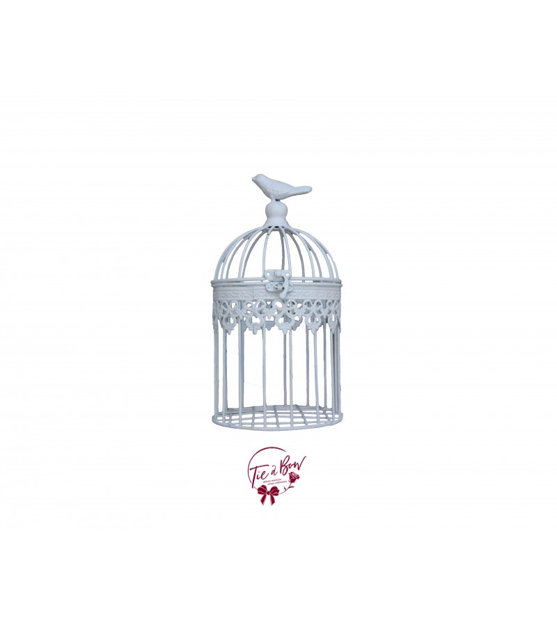 Bird Cage: Distressed White with Bird on Top 