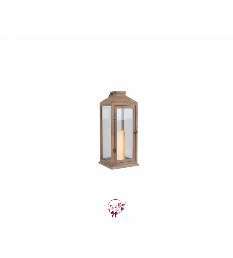 Lantern - Natural Wood Lantern With LED Candle (Medium)