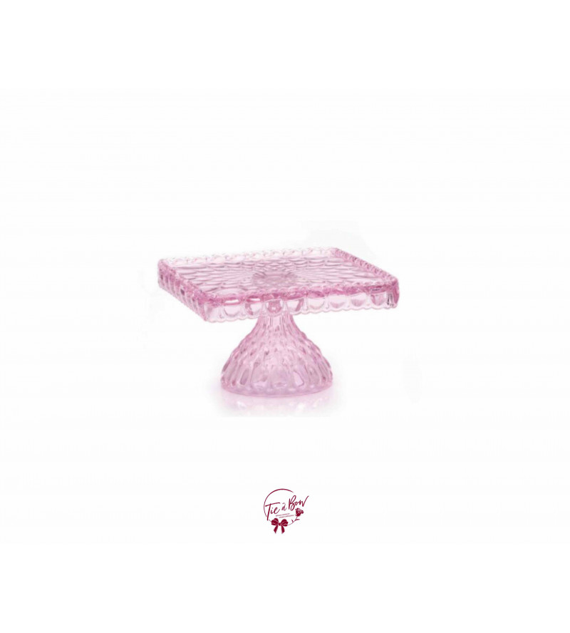 Pink: Bubblegum Pink Glass Cake Stand: 10in W x 6.5in H