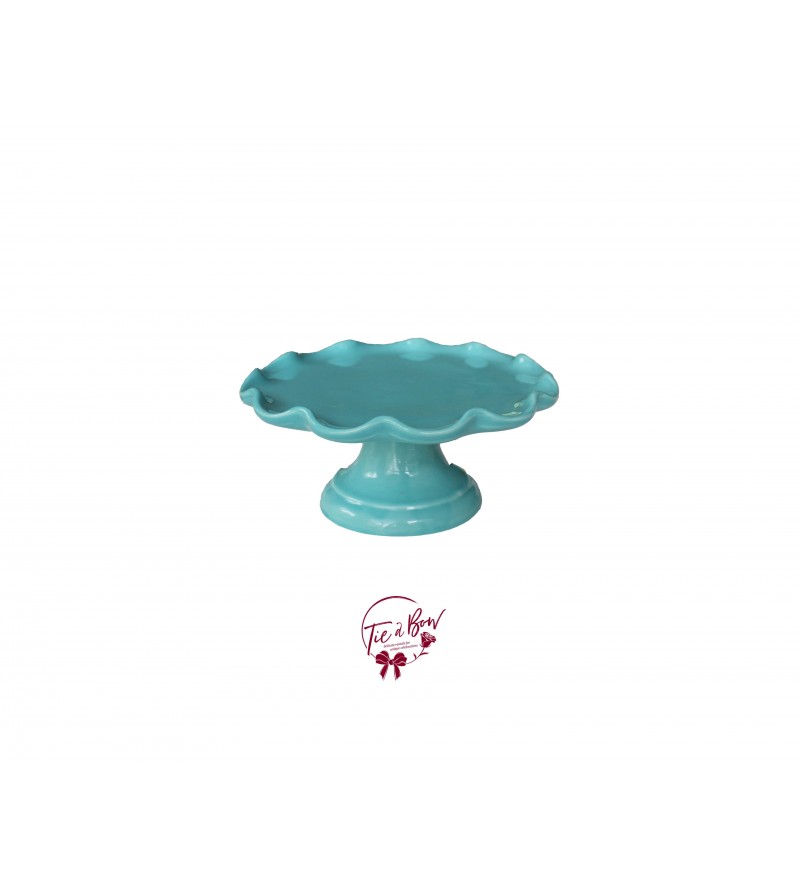Blue: Teal Blue Ruffled Edge Cake Stand: 6.25in W x 3in H