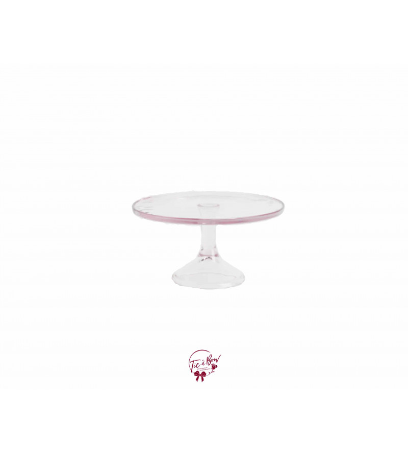 Pink: Clear Pink Cake Stand: 7.5in W x 4in H