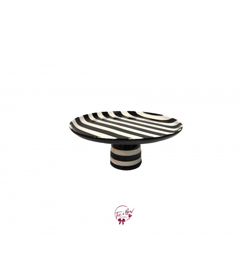 Black and White Striped Cake Stand: 9.5in W x 4in H 