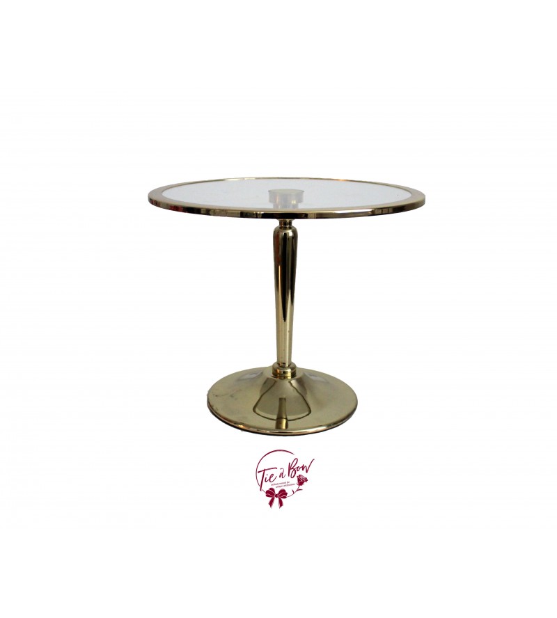 Gold Cake Stand With Glass Plate With Rim (Tall): 12in W x 10in H