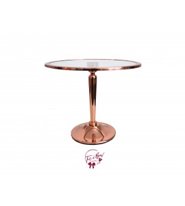 Rose Gold Cake Stand With Glass Plate With Rim (Tall): 12in W x 10in H