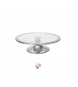 Silver Cake Stand With Glass Plate With Rim (Short): 12in W x 3.5in H