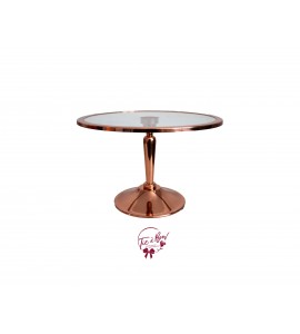 Rose Gold Cake Stand With Glass Plate With Rim (Medium): 12in W x 7.5in H