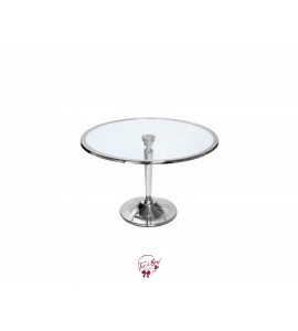 Silver Cake Stand With Glass Plate With Rim (Medium): 12in W x 7.5in H
