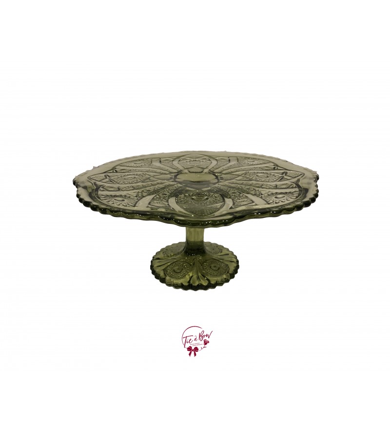 Green: Avocado Green Vintage Cake Stand: 10in W x 5in H