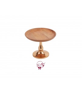 Wood Plate and Rose Gold Foot Cake Stand: 9.5in W x 7.5in H