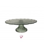 Green: Vintage Glass Green Scalloped Edges Cake Stand: 10in W x 3.5in H