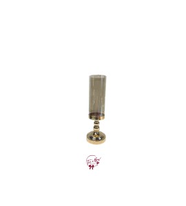Candle Holder: Gold Metal Pillar Candle Holder with Hurricane Glass (Medium)