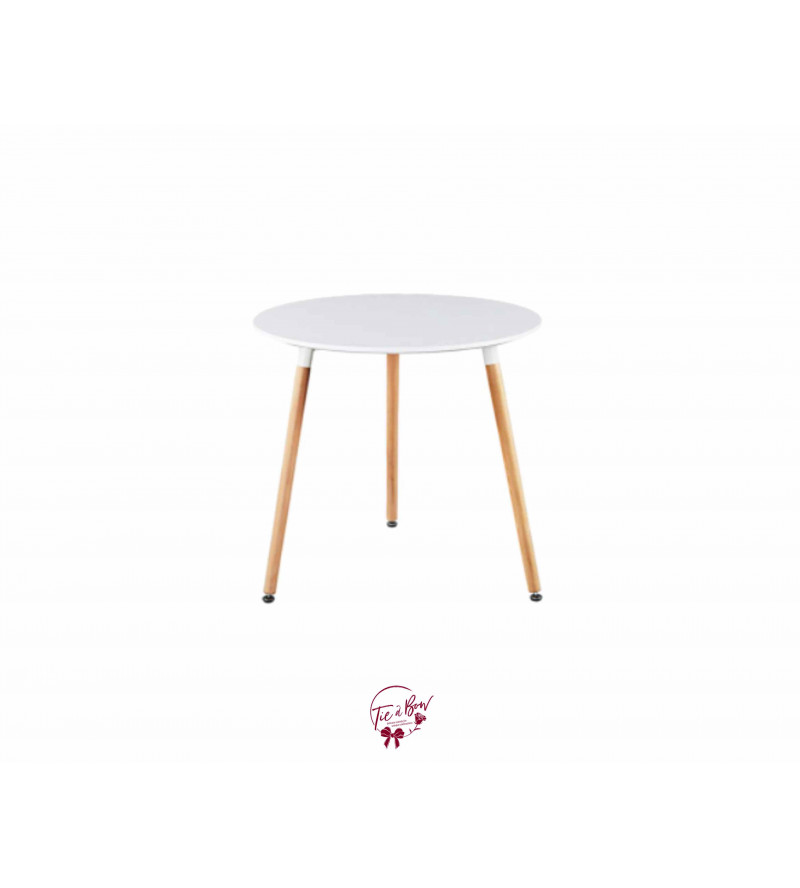 Modern White Round Table with Wood Legs
