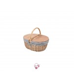 Basket: Picnic Basket With White and Navy Stripes 