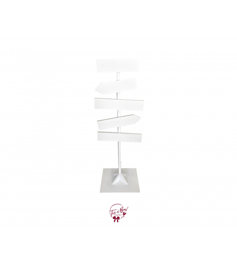 Sign Post with Arrows in White with 5 Customizable Signs