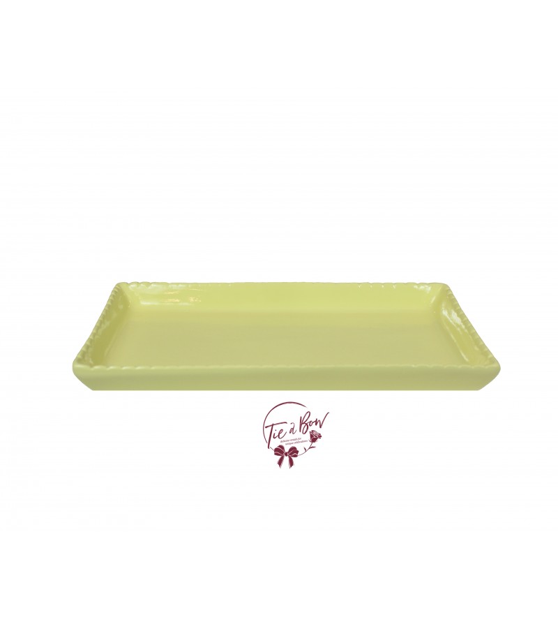 Yellow: Light Yellow 11.5in Wide Rectangular Ceramic Scalloped Tray