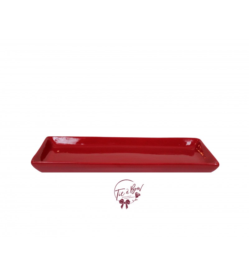 Red 12.25 Inches Wide Rectangular Ceramic Tray