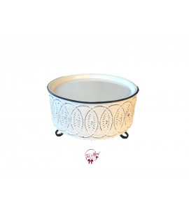 White with Blue Accent Embroidered Footed Tray (Medium) 