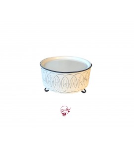 White with Blue Accent Embroidered Footed Tray (Small) 